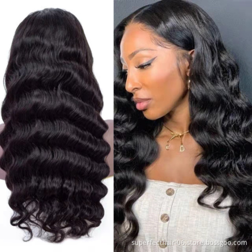 Hot Selling 150% 180% Density Human Hair wig Transparent Lace Front Brazilian Hair with Loose Deep Natural Color Wigs